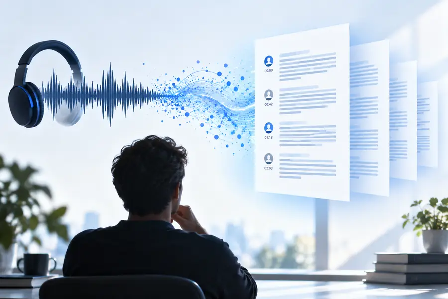 Ilustración que acompaña la comparación entre mp3 a texto y la transcripción